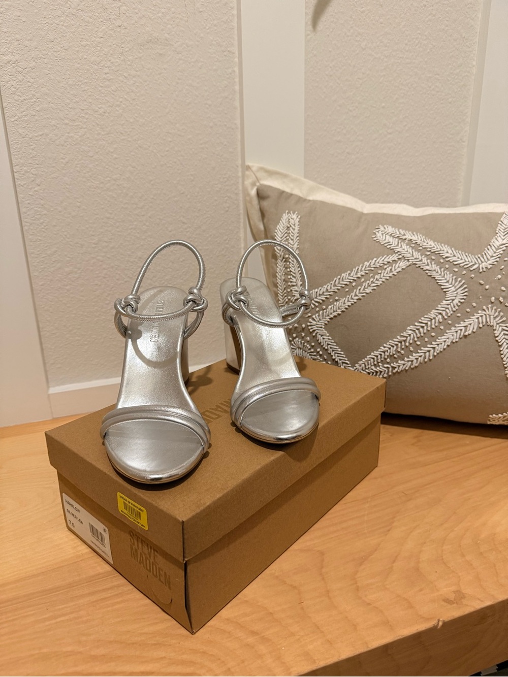 Steve Madden Silver Metallic Strappy Block Heels
